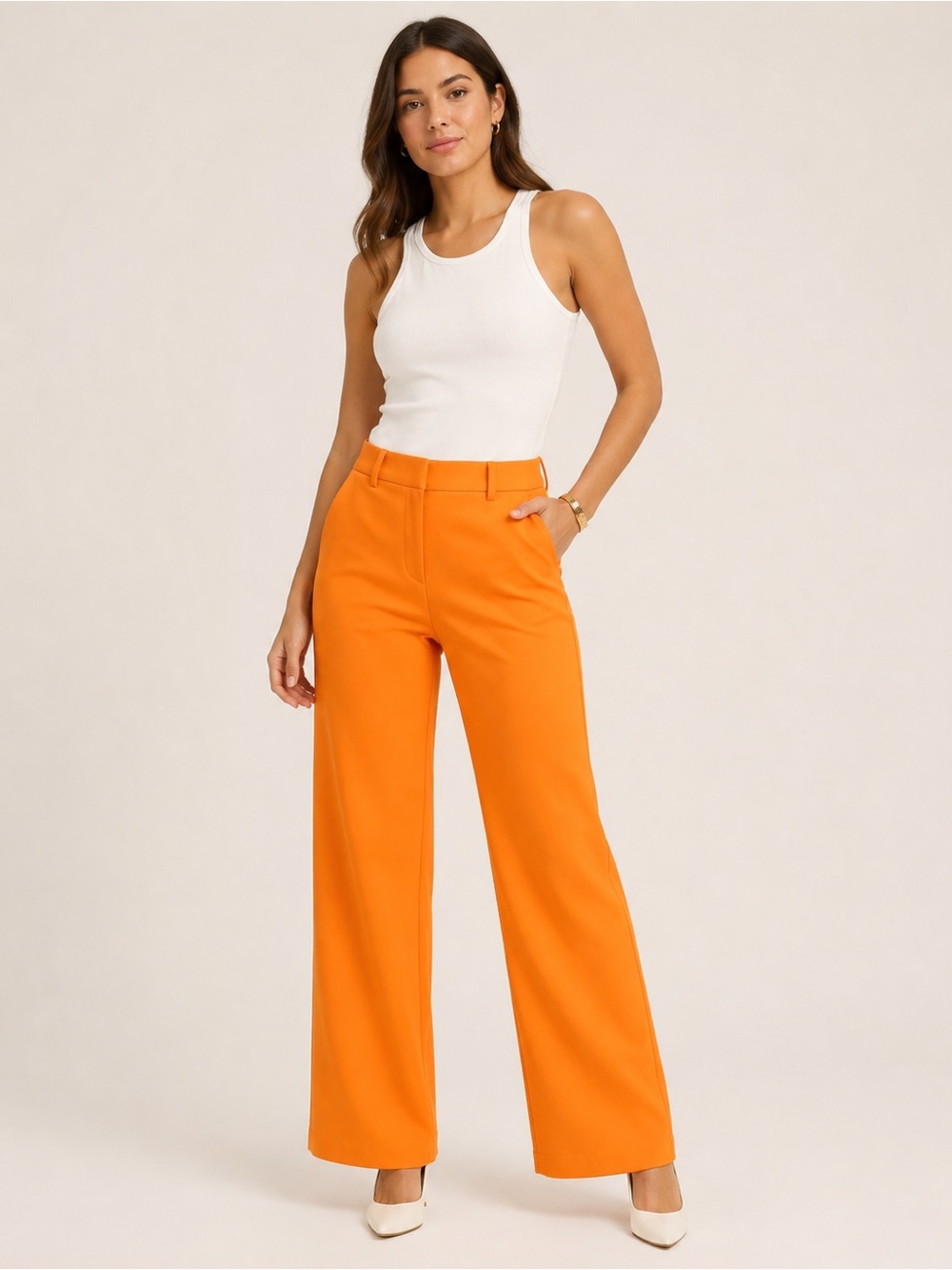 Worthington Wide-Leg High-Rise Pants in Orange